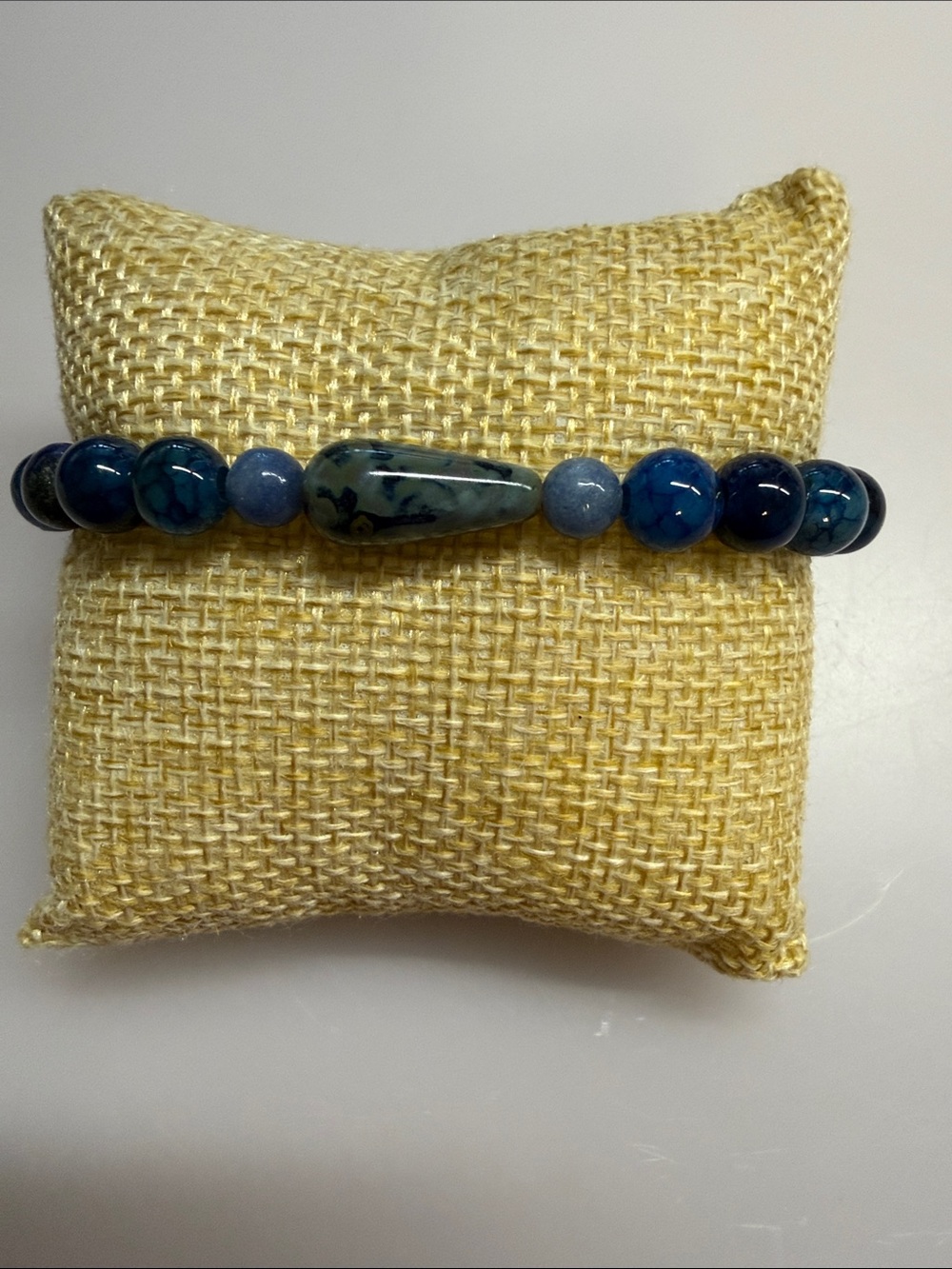 Blue Agate Beaded Stretch‎ Bracelet